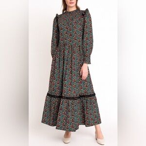 NEW Roller Rabbit Maxi Dress Etoiles Delfia Black Starry Print Small